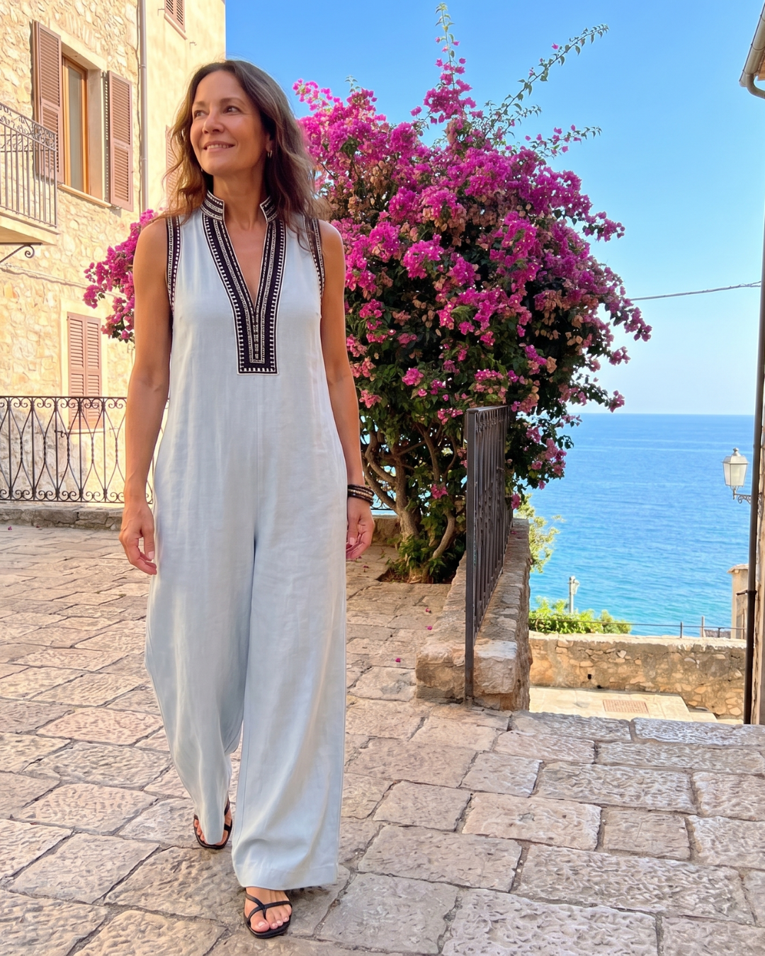 Naomi | Embroidered V-Neck Wide-Leg Jumpsuit