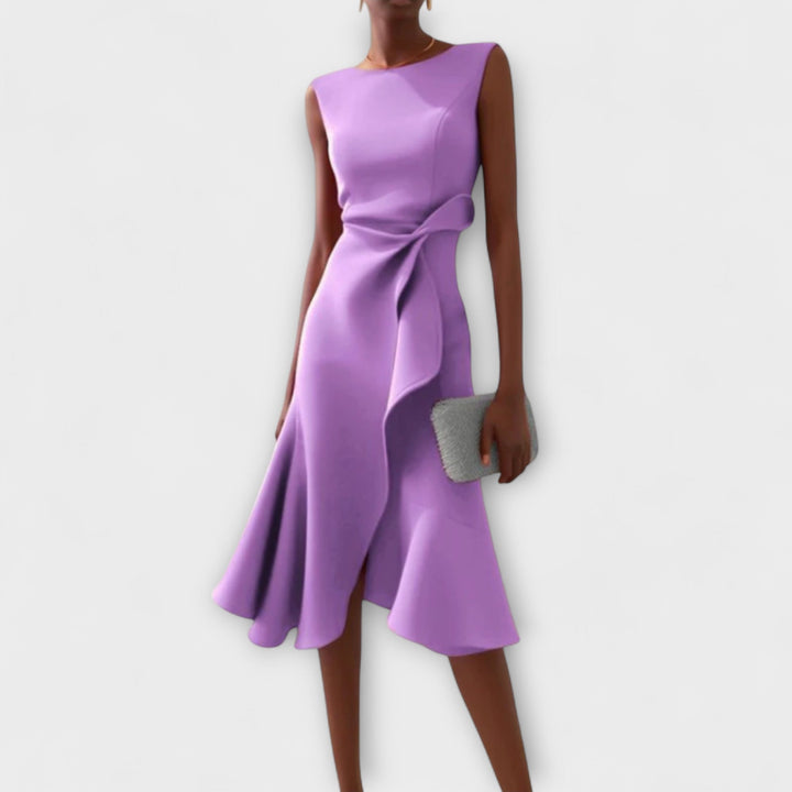 Evie | Draped Asymmetric Midi Dress