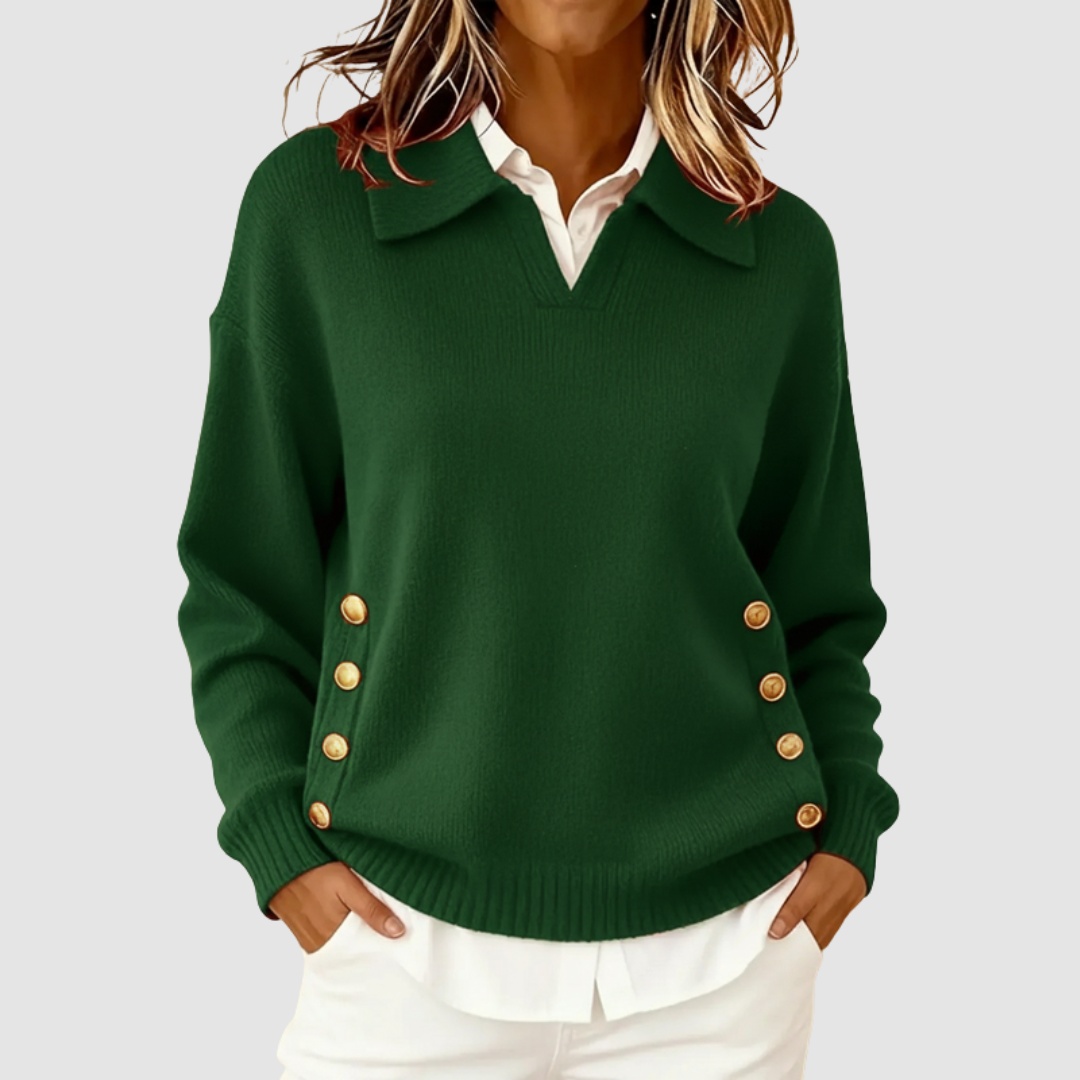 Vivien – Collared Knit Sweater with Side Buttons