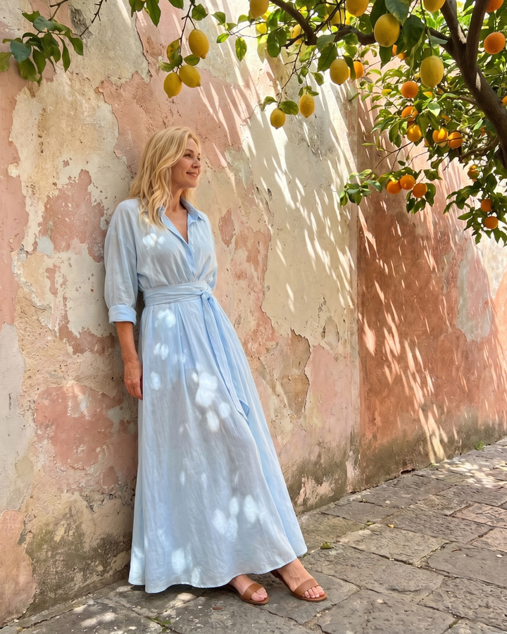 Rachel | Collared Long-Sleeve Midi Dress