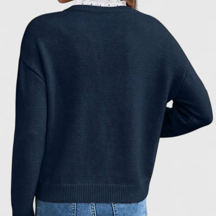Georgette – Lace-Trim V-Neck Knit Sweater