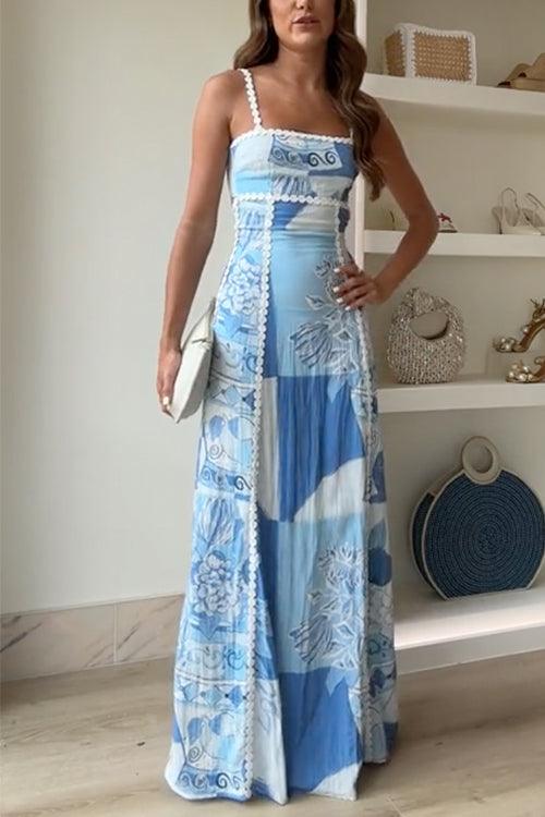 Aubriana | Ric Rac Strap Bow Back Printed Maxi Dress
