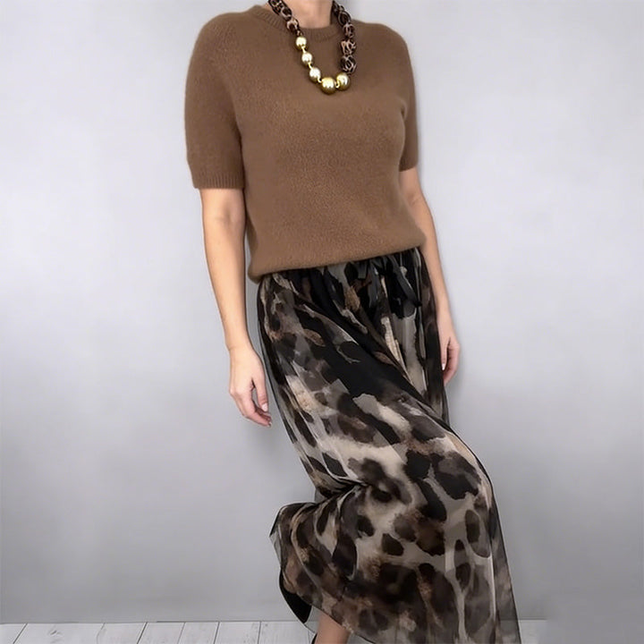 Precious | Leopard Flowy Skirt and Sweater Set