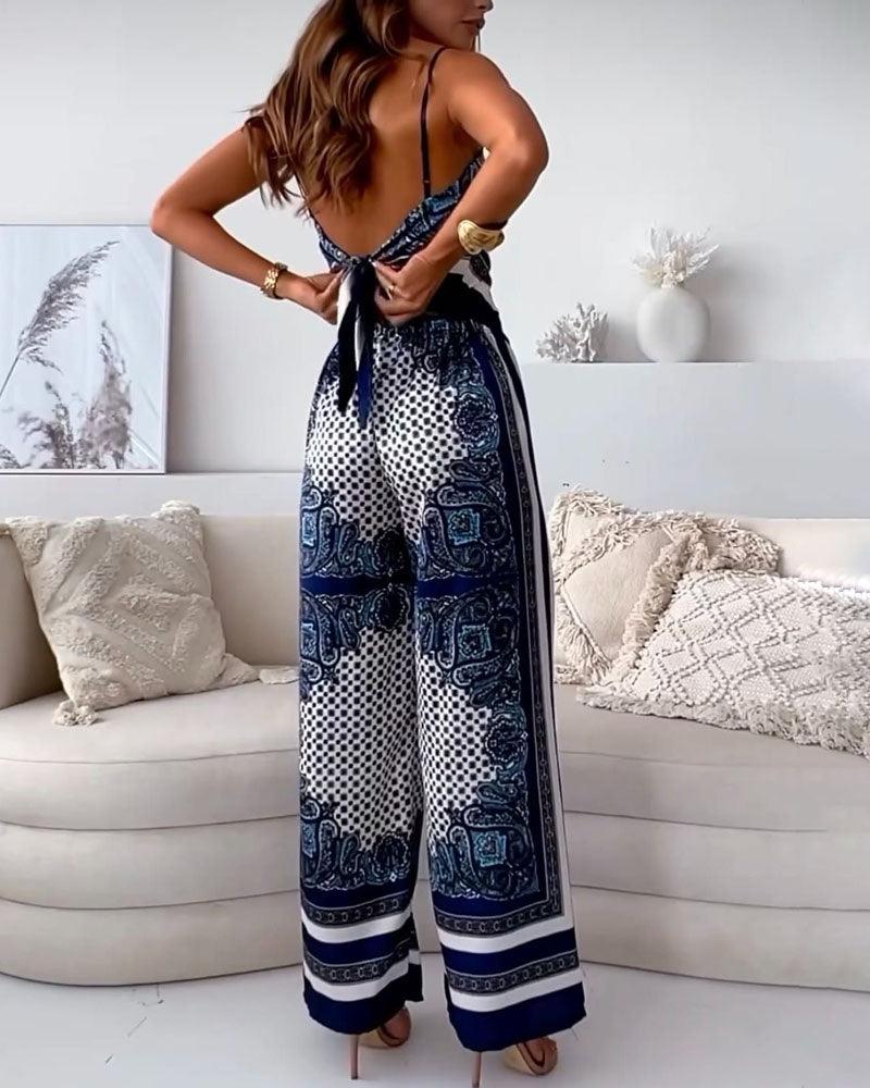 Carolanne | Vacation Ready Stylish Lace-Up Vest & Pants Two-Piece Set Dress