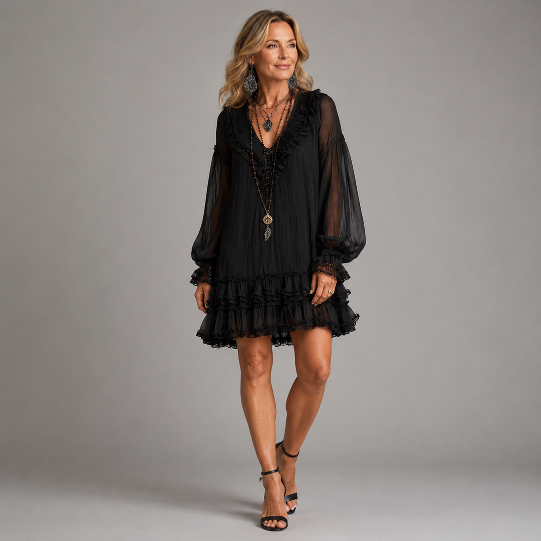 Sherry – Ruffled Chiffon-Look Mini Dress
