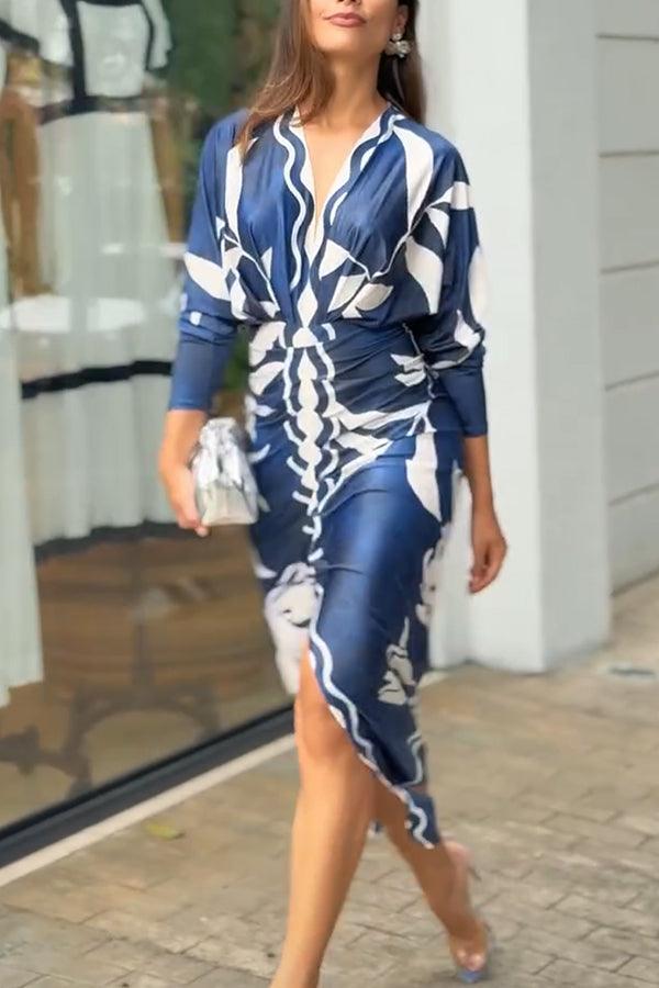 Elaina | Sun Escape Unique Print Dolman Midi Dress