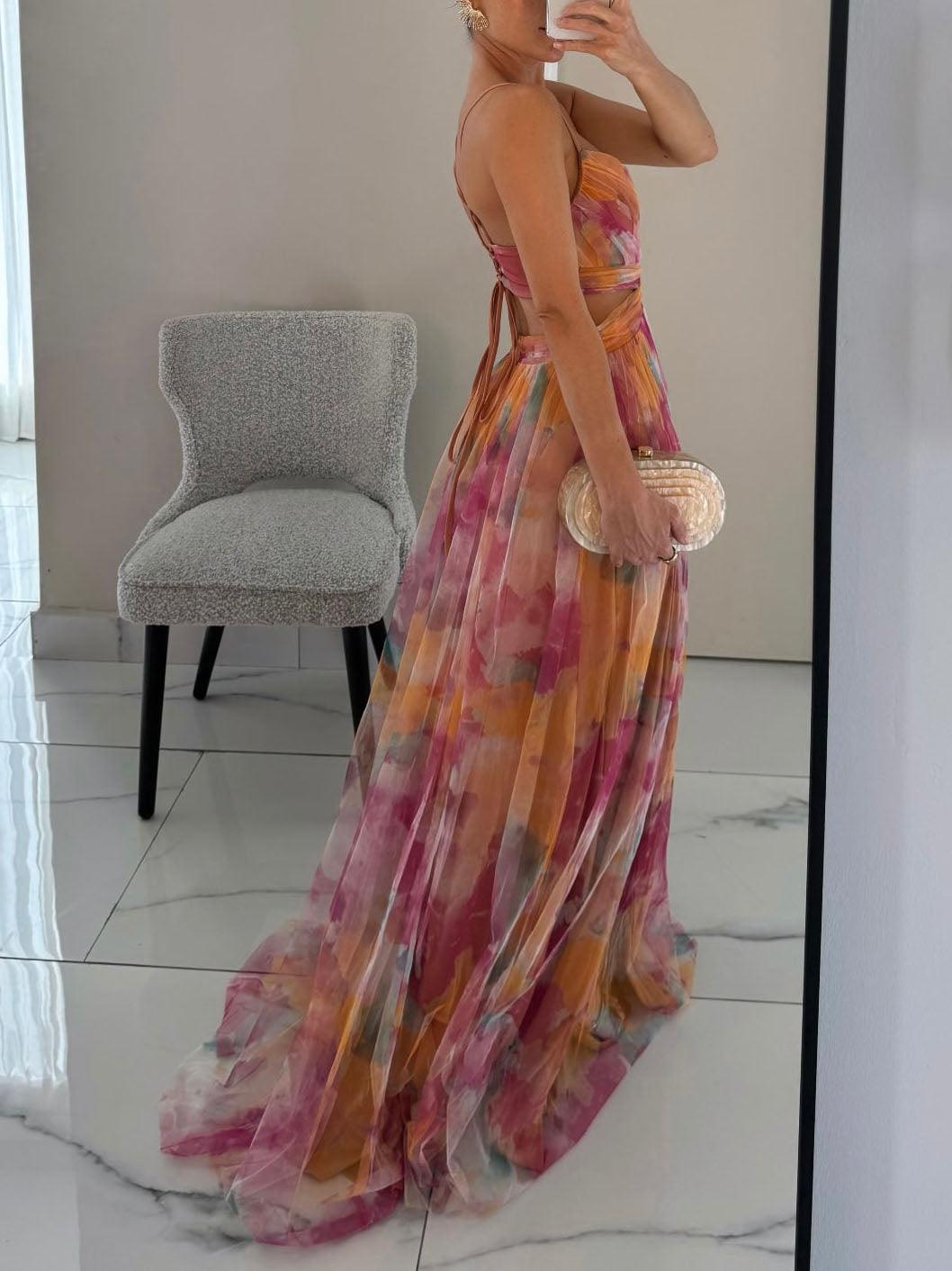 Sydnee | Painted Floral Print V-Neck Maxi Dress