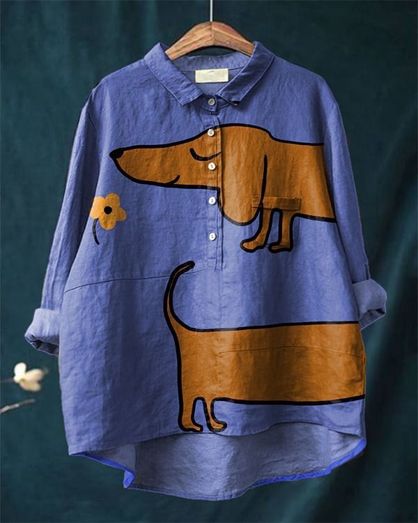 Roxanne | Artistic Dachshund Print Casual Blouse