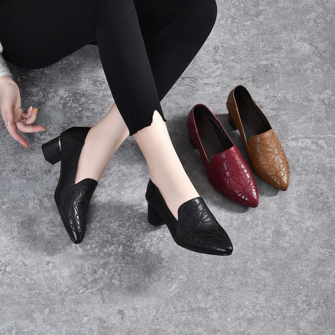 Audrina | Soft Leather Embroidered Pumps
