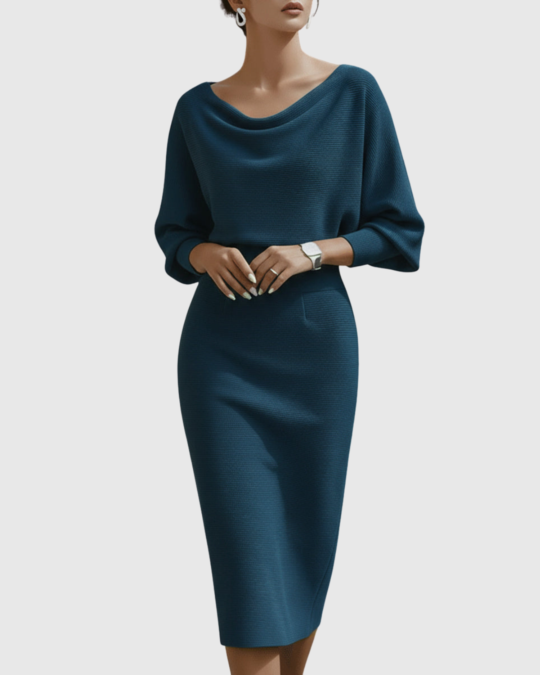 Genesis | White Draped Batwing Midi Dress
