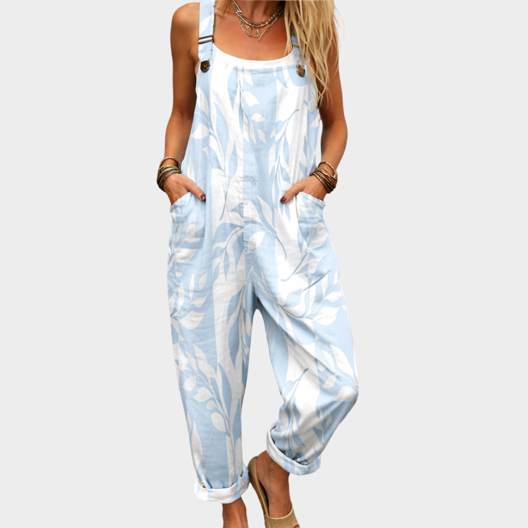 Savannah | Blue & White Print Overalls