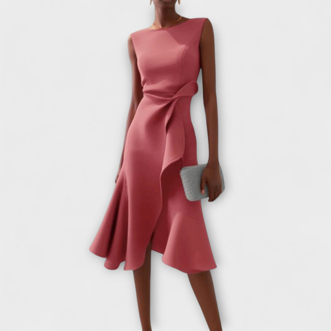 Evie | Draped Asymmetric Midi Dress