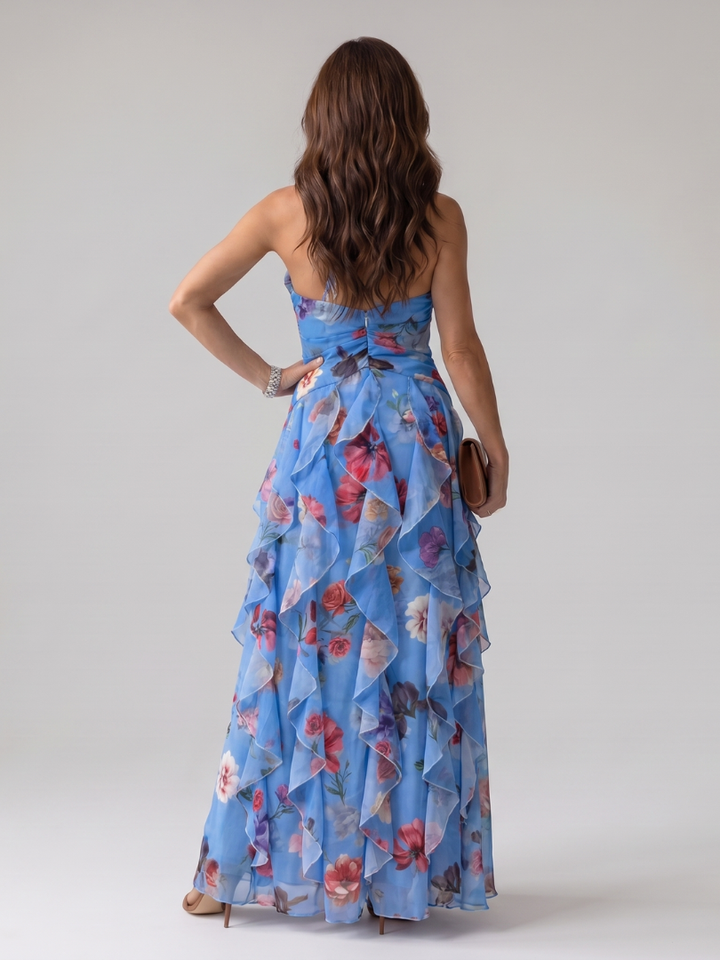 Avery | Halter Ruched Floral Maxi Dress