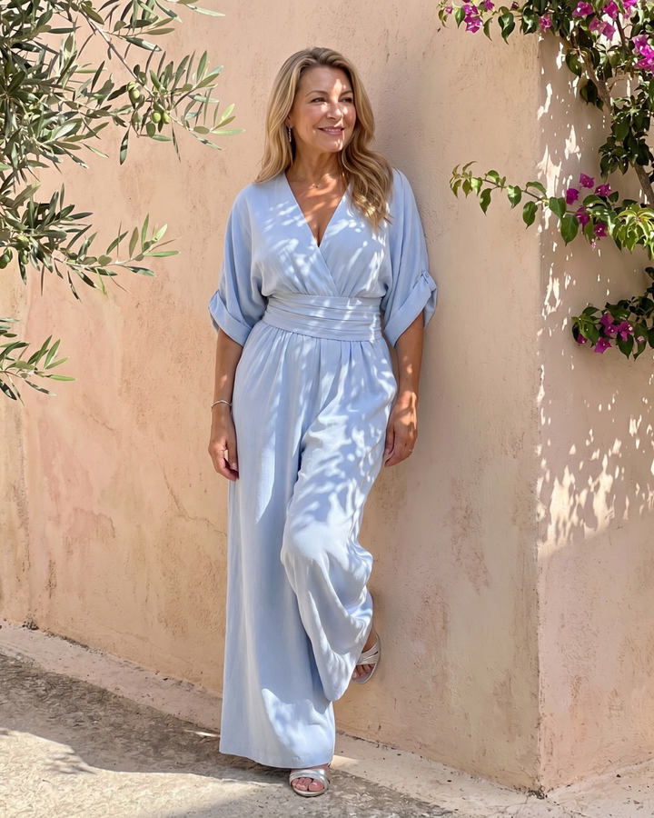 Carmen | Draped V-Neck Wide-Leg Jumpsuit