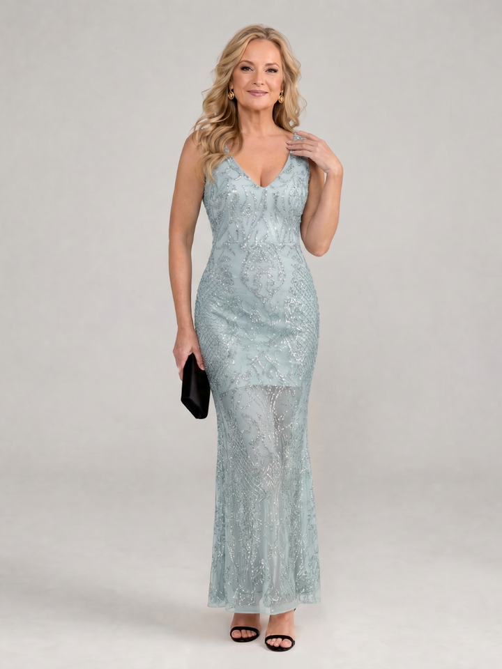 Audrey | Sequin Sheer Panel Midi Dress