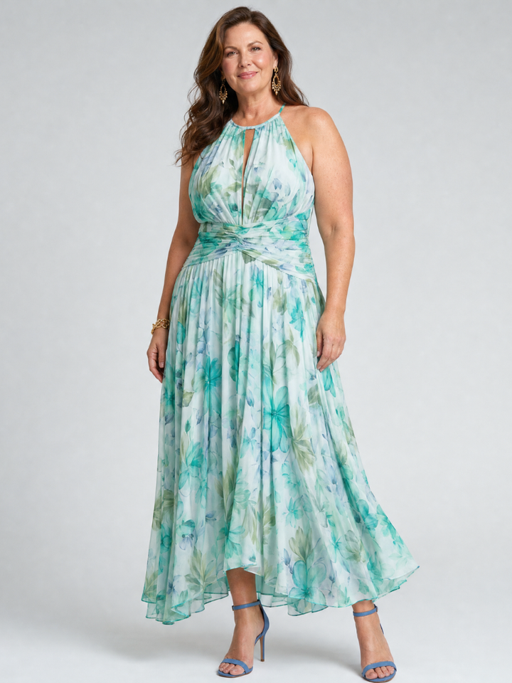 Charlotte | Pleated Halter Floral Midi Dress