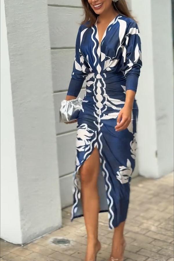 Elaina | Sun Escape Unique Print Dolman Midi Dress