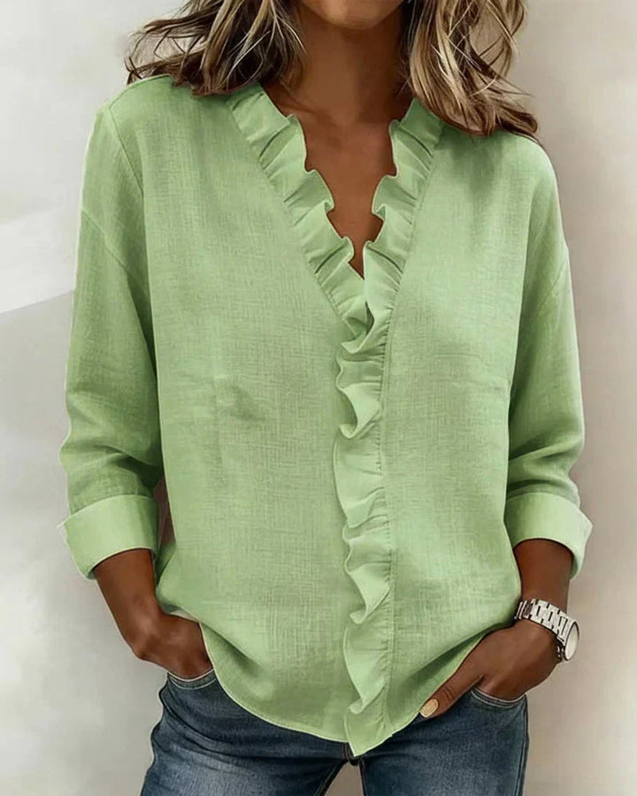 Janel | Blouse with Ruffles, V-Neck and Long Sleeves