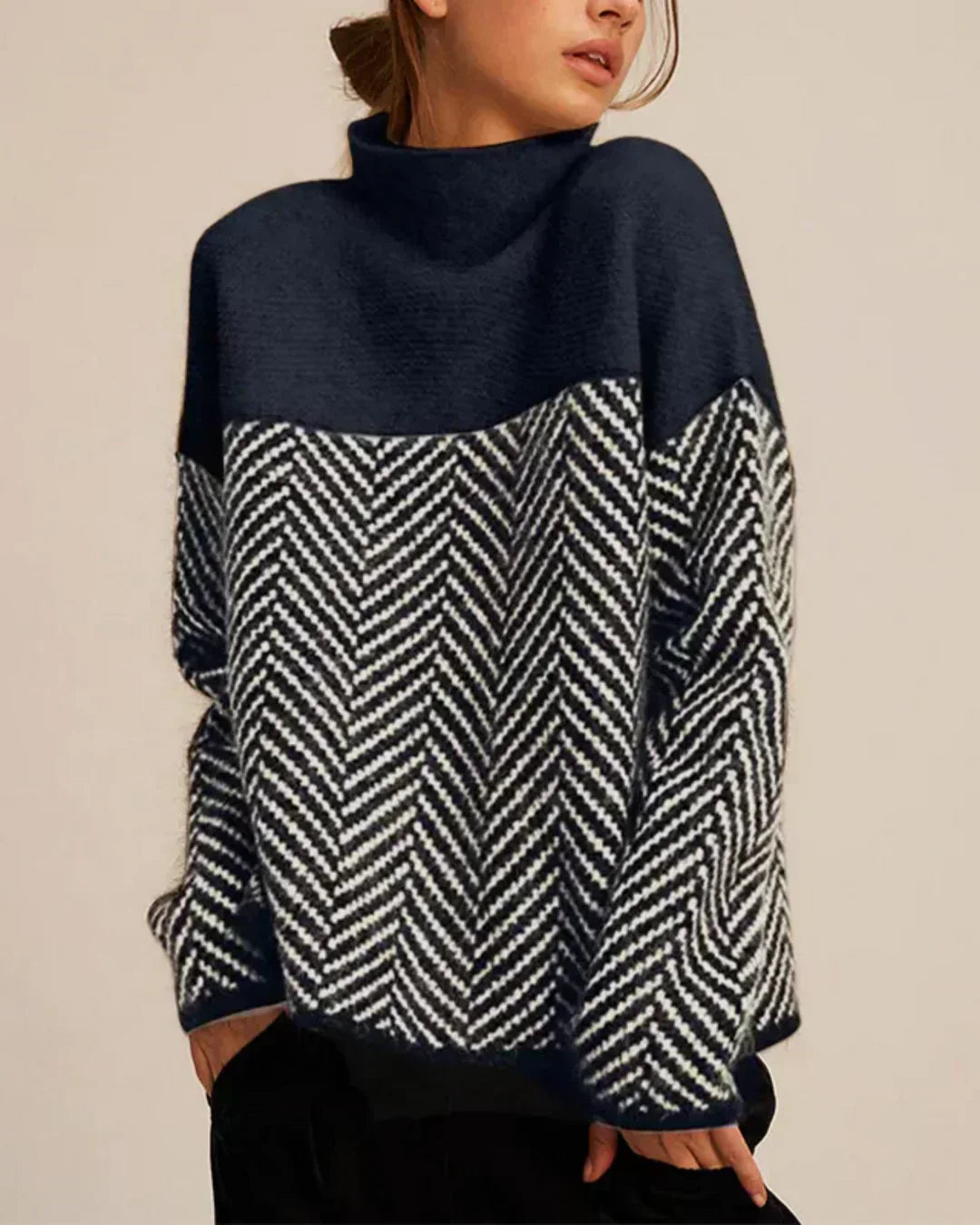 Rhonda – Herringbone Turtleneck Sweater
