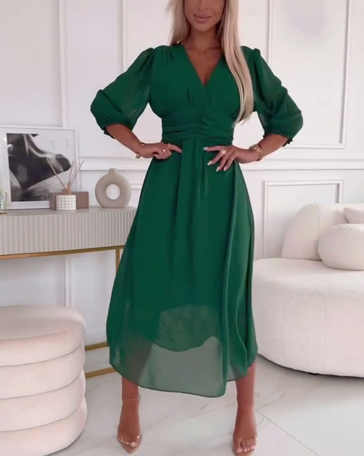 Emmaline | V-Neck Solid Color Waist Dress