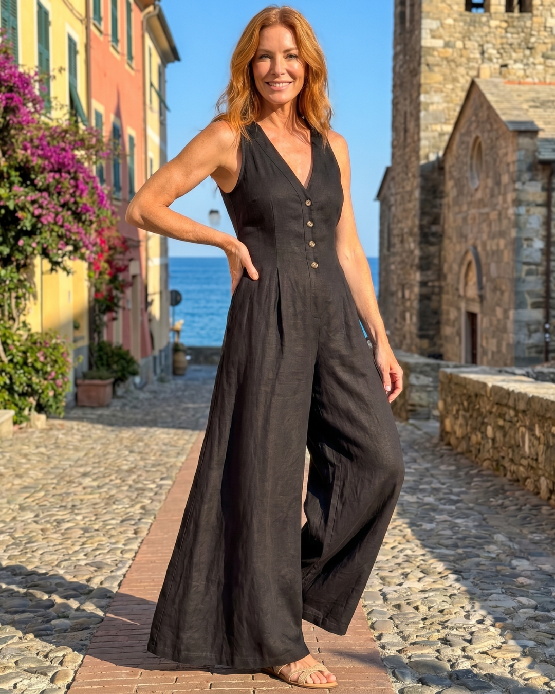 Brooke | Button-Front Wide-Leg Jumpsuit