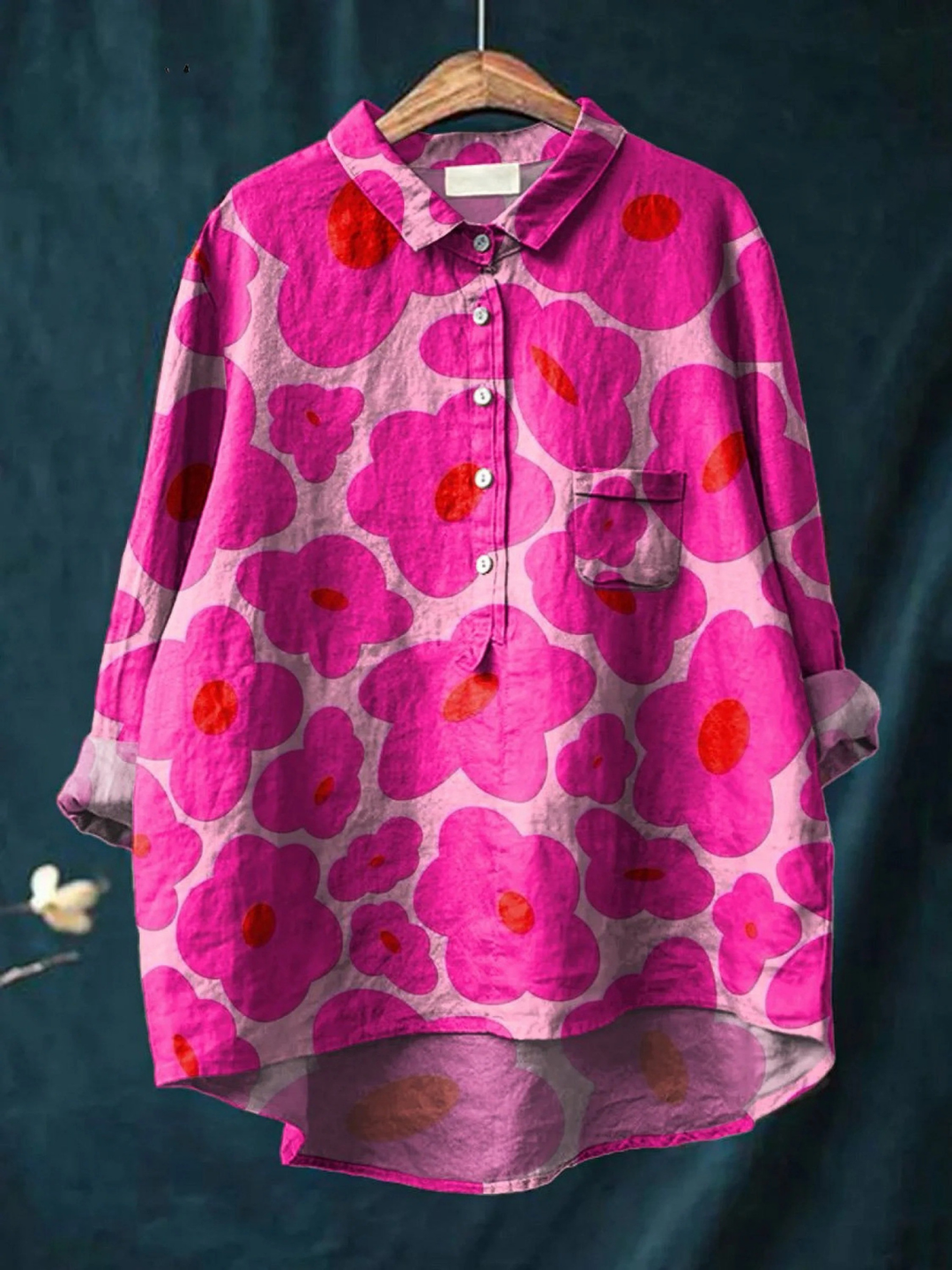 Posy | Vibrant Pink Floral Pattern Printed Women's Casual Shirt