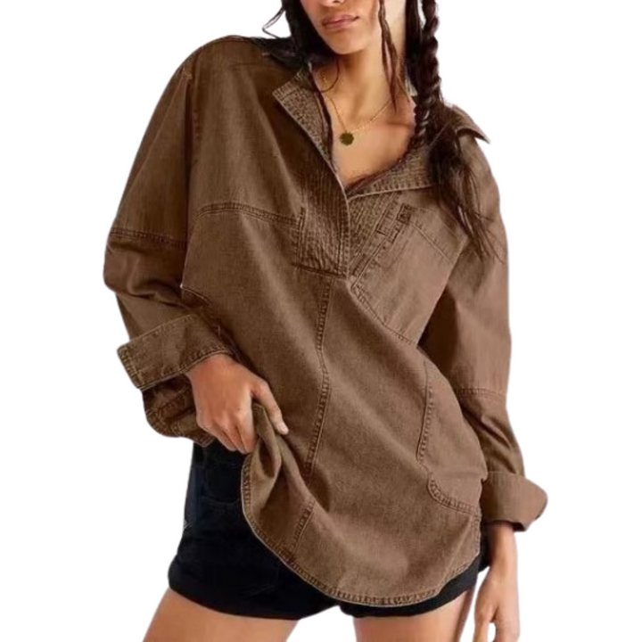 Emilia | Chic V-Neck Denim Tunic Top