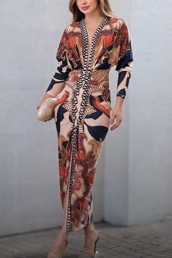 Elaina | Sun Escape Unique Print Dolman Midi Dress