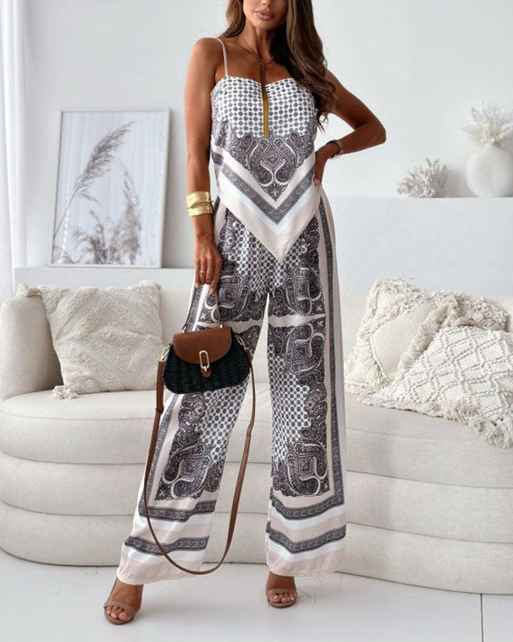 Carolanne | Vacation Ready Stylish Lace-Up Vest & Pants Two-Piece Set Dress