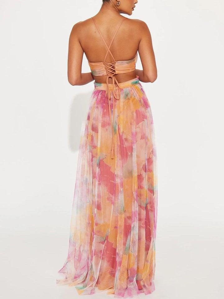 Sydnee | Painted Floral Print V-Neck Maxi Dress