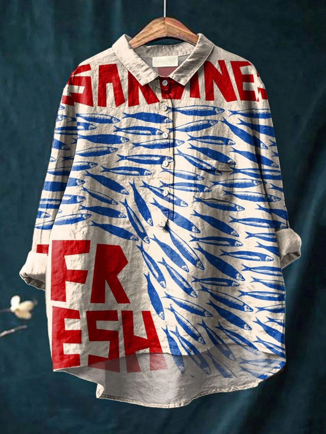 Cherry | Women's Vintage Fish Art Print Casual Shirt