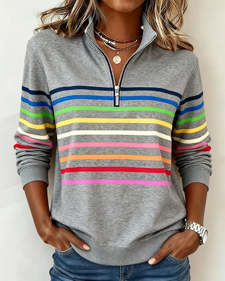 Edna – Striped Quarter-Zip Casual Sweatshirt