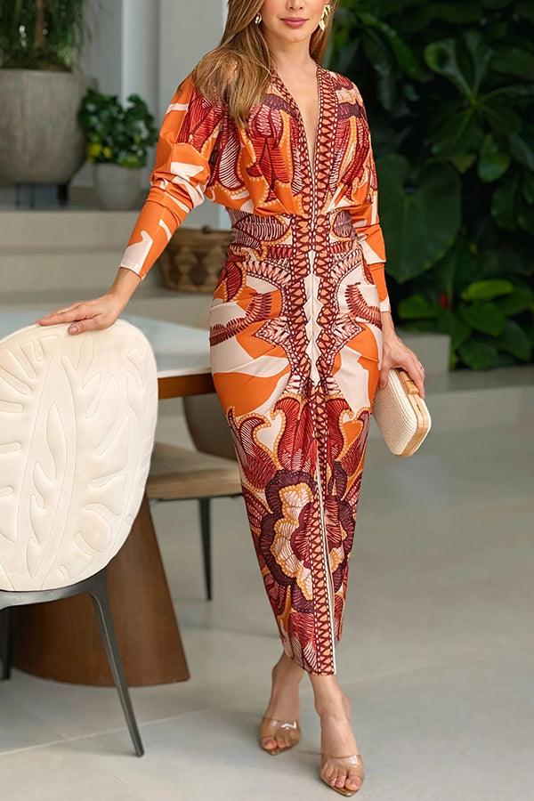 Elaina | Sun Escape Unique Print Dolman Midi Dress