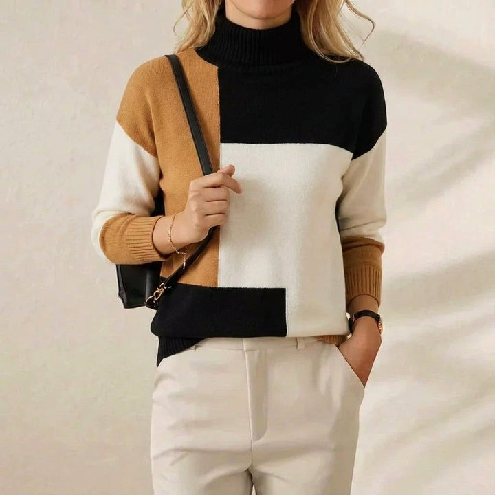 Melinda – Color-block Turtleneck Knit Sweater