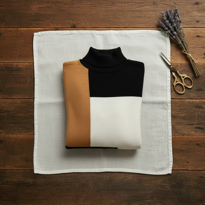 Melinda – Color-block Turtleneck Knit Sweater