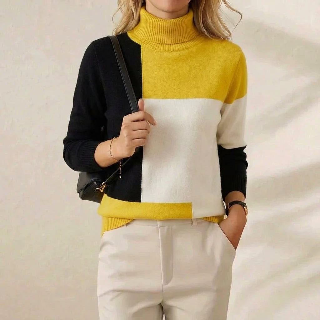 Melinda – Color-block Turtleneck Knit Sweater