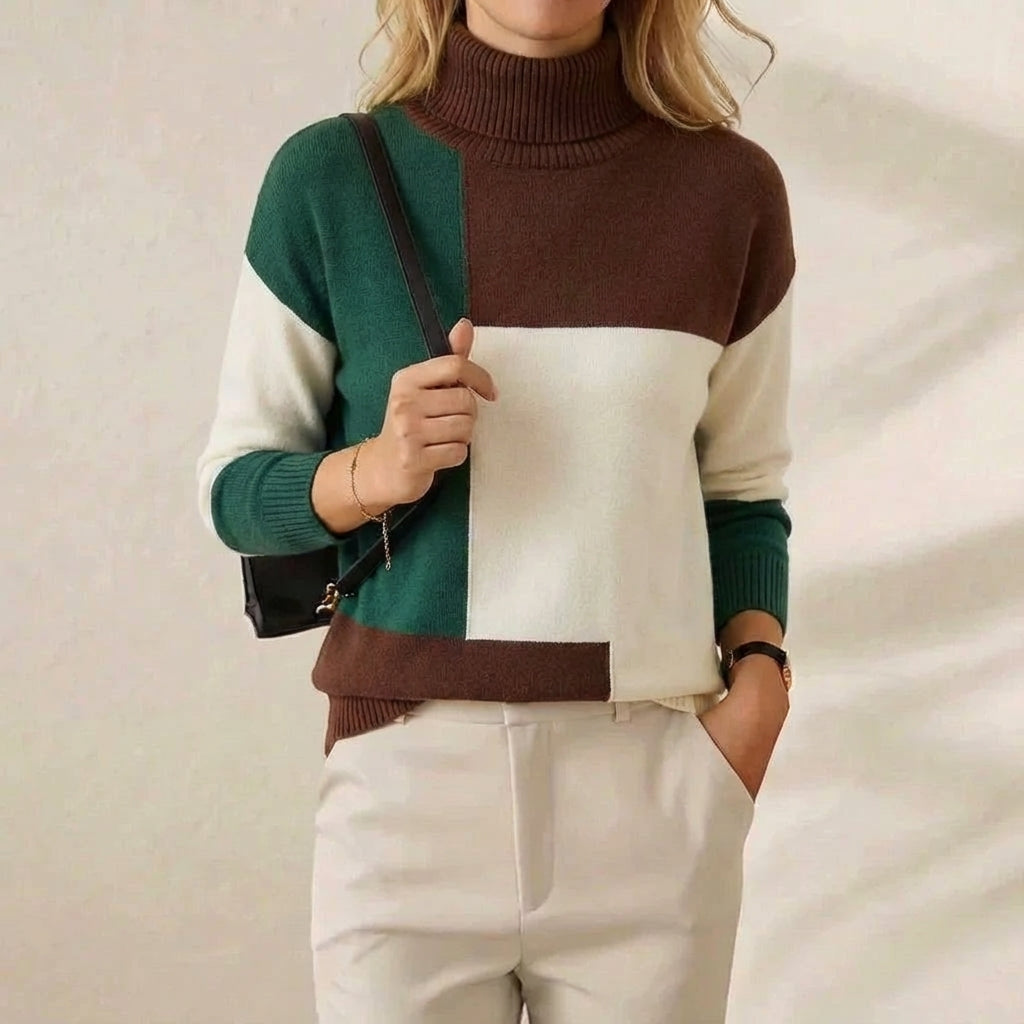 Melinda – Color-block Turtleneck Knit Sweater