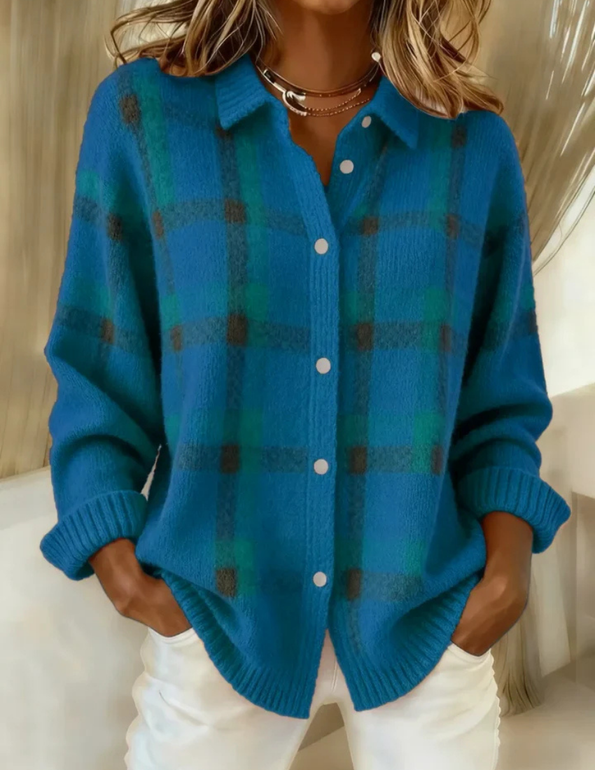 Alma – Plaid Button-Up Knit Cardigan