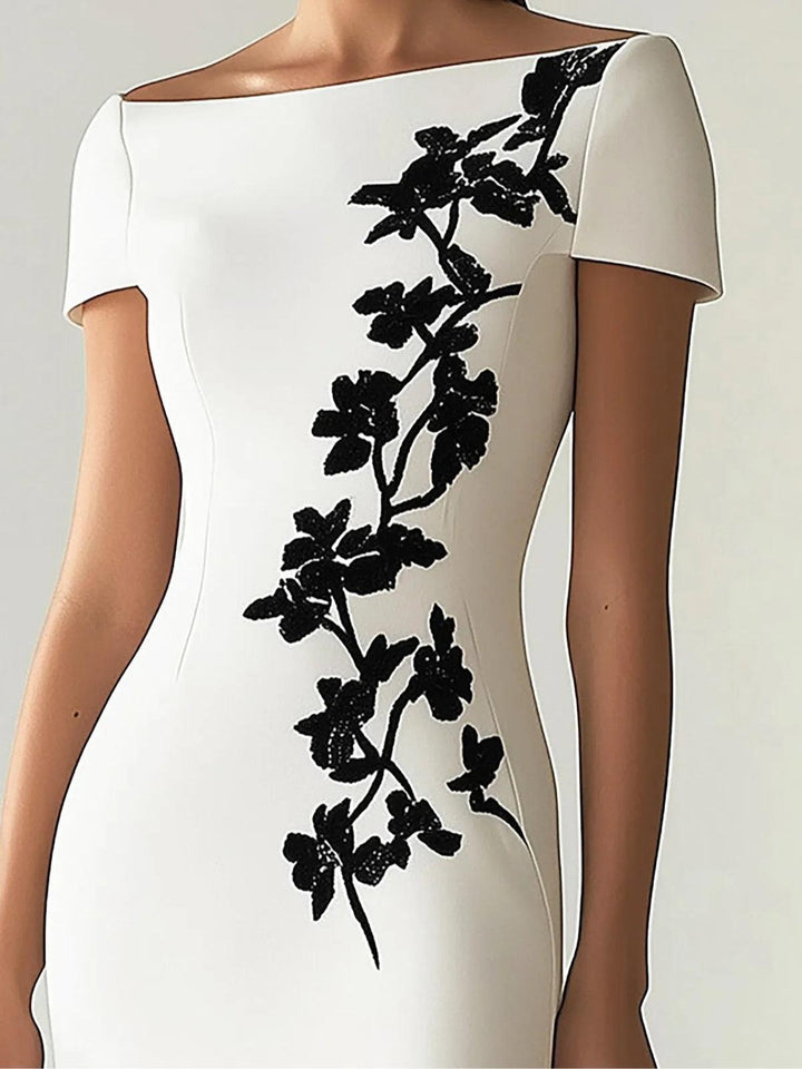 Natasha | Chic Floral Print Boat Neck Midi Dress Outfit