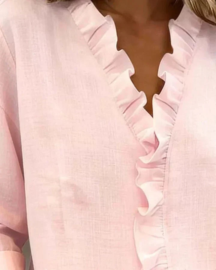 Janel | Blouse with Ruffles, V-Neck and Long Sleeves