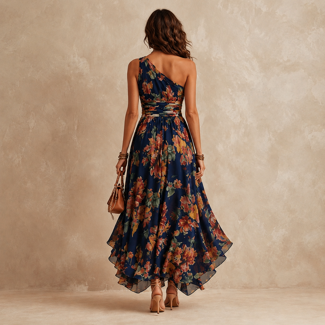 Meredith – One-Shoulder Floral Maxi Dress