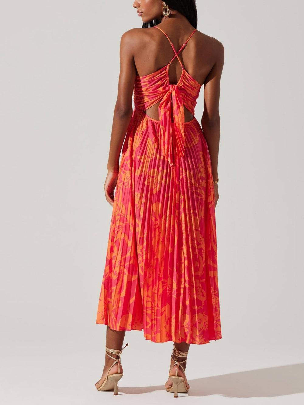 Salem | Coastal Chic Elegant Floral Print Pleats Midi Dress Collection