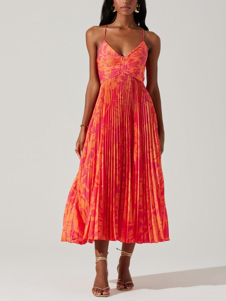 Salem | Coastal Chic Elegant Floral Print Pleats Midi Dress Collection