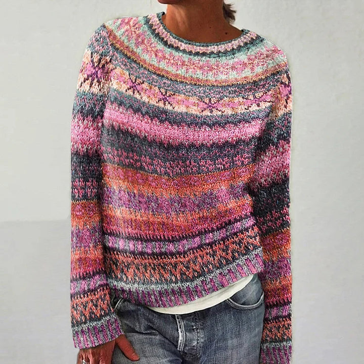 Hazel – Striped Knit Round Neck Sweater