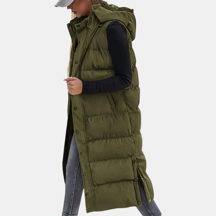 Viola – Quilted Hooded Maxi Puffer Vest