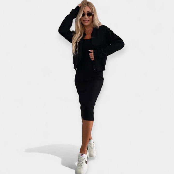 Itzel | Midi Dress with Coordinating Bomber Jacket Set