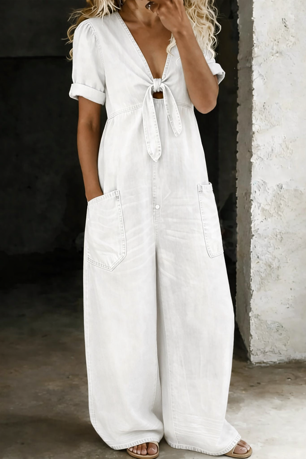 Gina – Wide Leg Denim-Look Jumpsuit