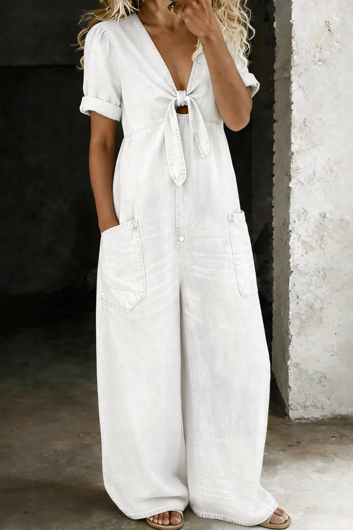 Chloe | V-Neck Denim Jumpsuit