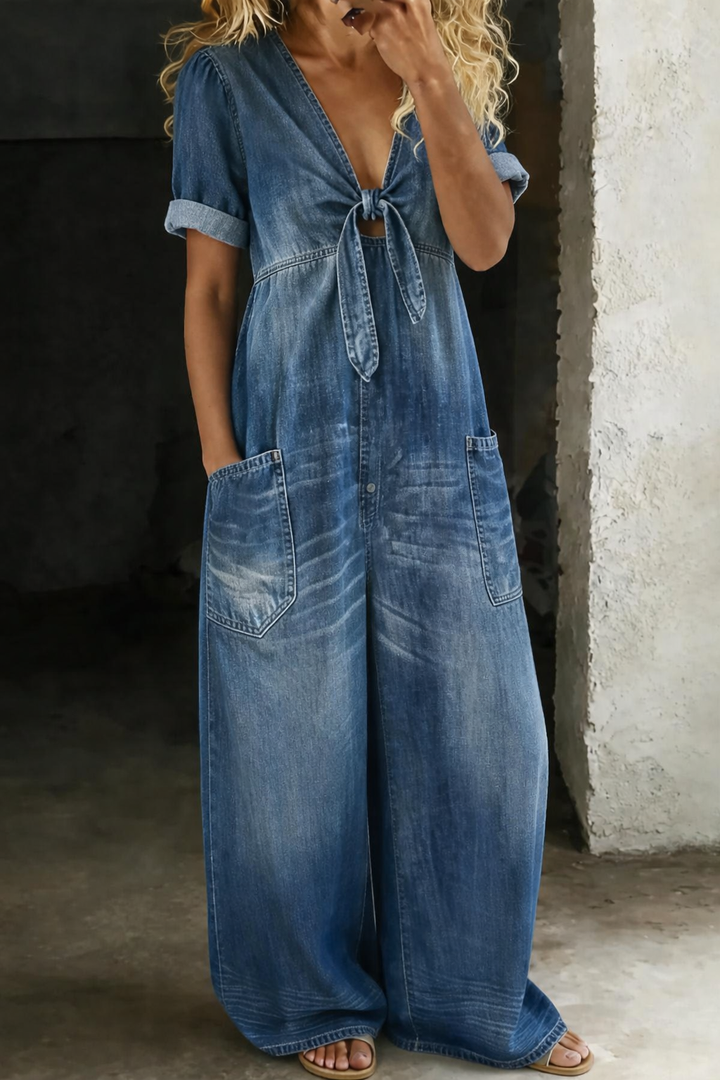 Chloe | V-Neck Denim Jumpsuit