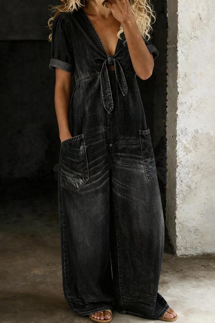 Chloe | V-Neck Denim Jumpsuit